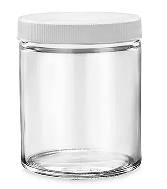 Frascos Cilíndrico de boca ancha de vidrio no refractario con 125 ml de capacidad. Para recolectar especimenes. Con tapa de metal. Caja con 100 y máximo 250 piezas.